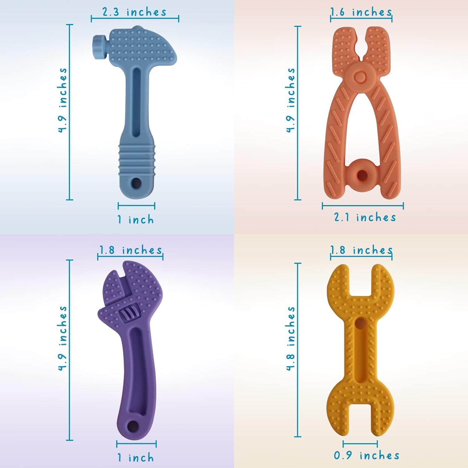 Fu Store 8 Pack Soft Silicone Teething Toys for Toddlers Infant Hammer Wrench Spanner Pliers Saw Knife Tools Shape Baby Teethers Relief Soothe Babies Gums Set (8 Pack Hammer Set) - Image 4